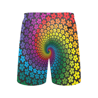 Flower Power Rainbow Spiral Print Men's Swim Trunks Beach Shorts