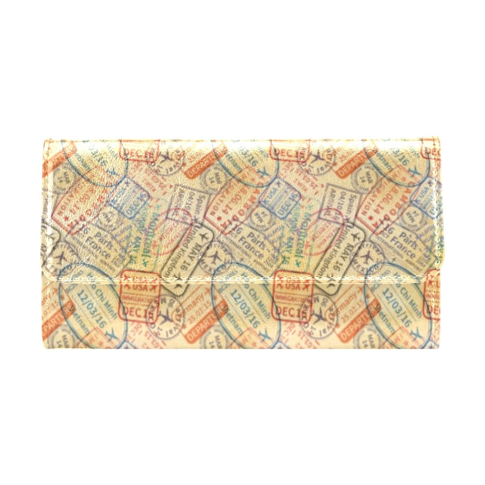 Travel Stamp Print Design LKS302 Women's Trifold Wallet