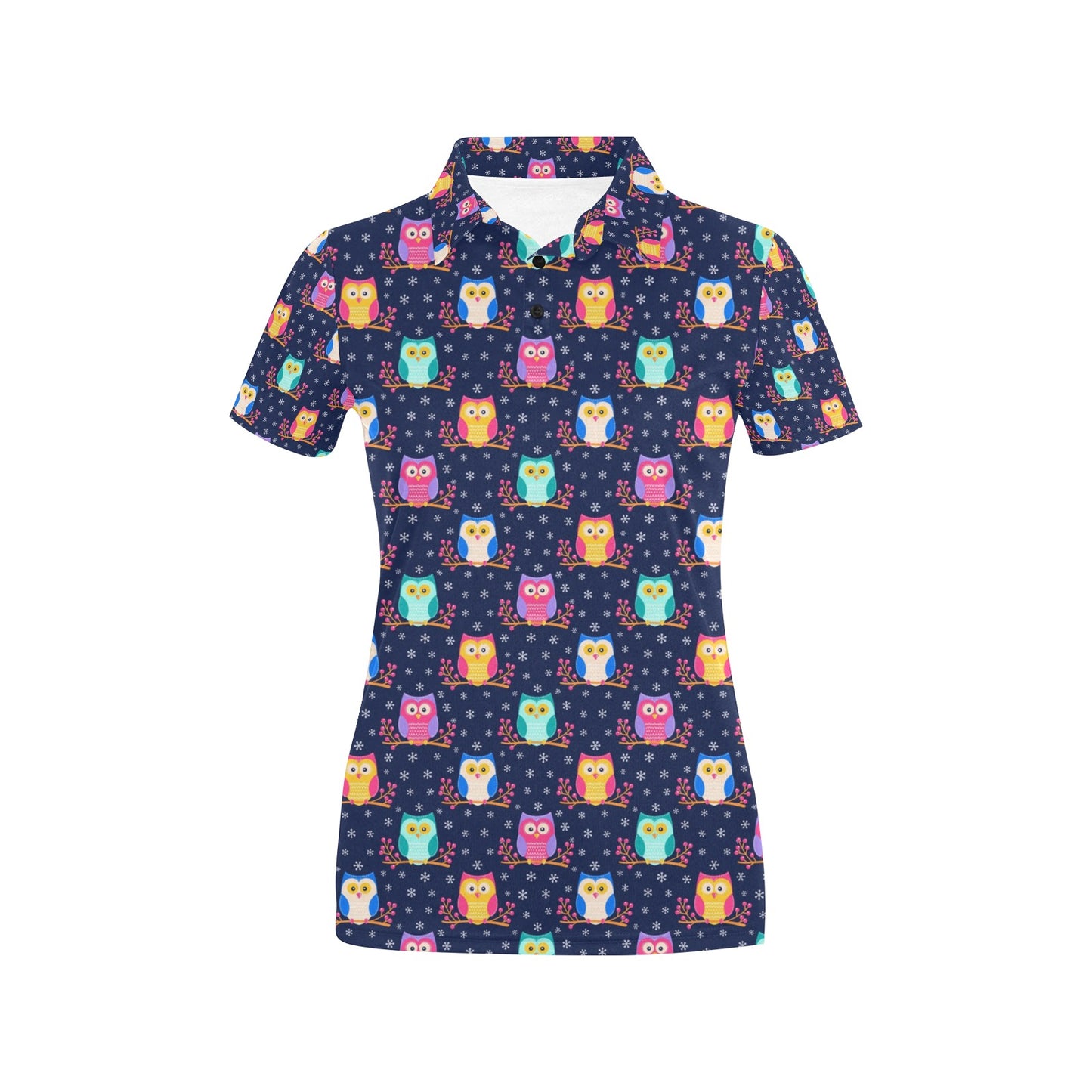 Owl Cute Themed Design Print Women's Polo Shirt