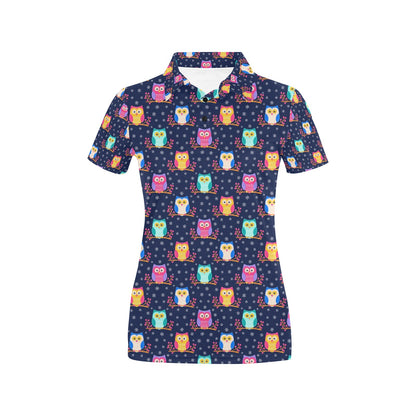 Owl Cute Themed Design Print Women's Polo Shirt