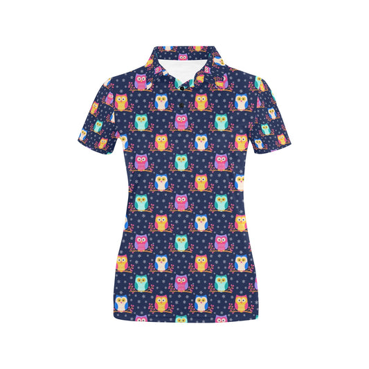 Owl Cute Themed Design Print Women's Polo Shirt