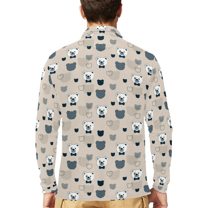 Bear Pattern Print Design 05 Long Sleeve Polo Shirt For Men's