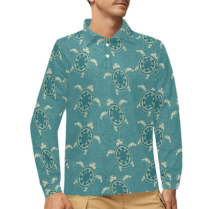 Sea Turtle Pattern Print Design T02 Long Sleeve Polo Shirt For Men's