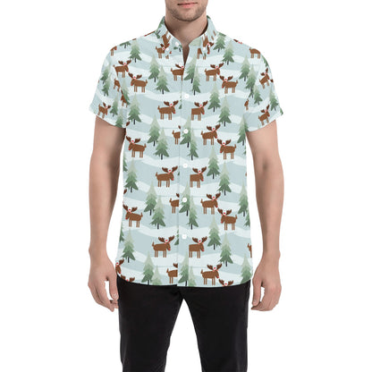 Moose Print Design LKS402 Men Short Sleeve Button Up Shirt