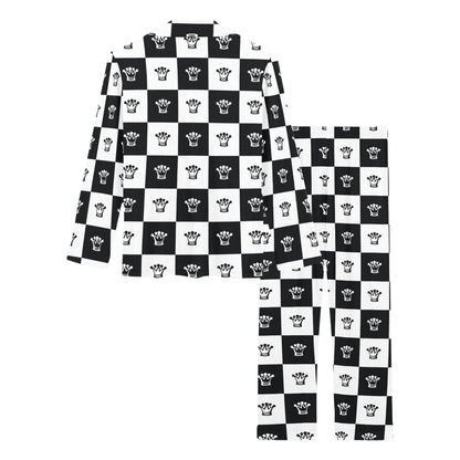 Checkered Flag Crown Pattern Women's Long Pajama Set