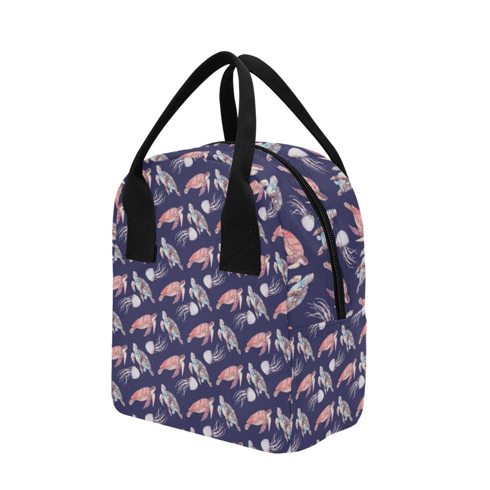 Sea Turtle With Jelly Fish Print Design LKS301 Insulated Lunch Bag