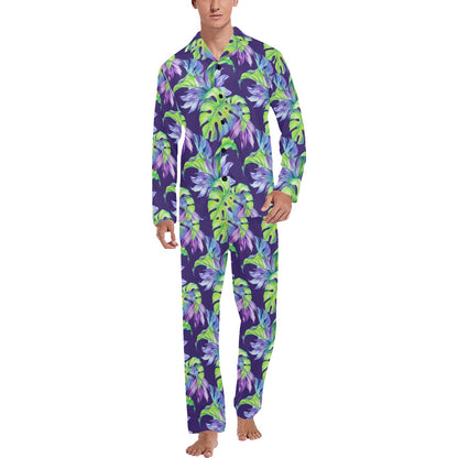 Tropical Flower Pattern Print Design TF019 Men's Long Pajama Set