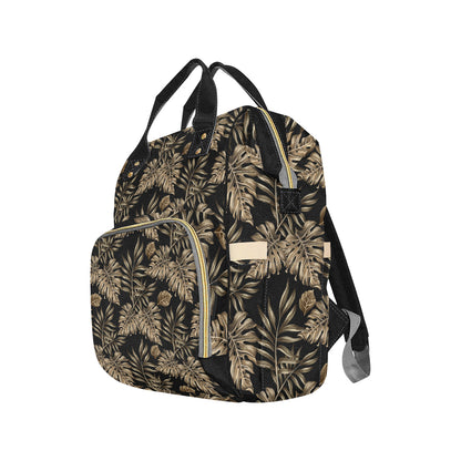 Brown Tropical Palm Leaves Diaper Bag Backpack
