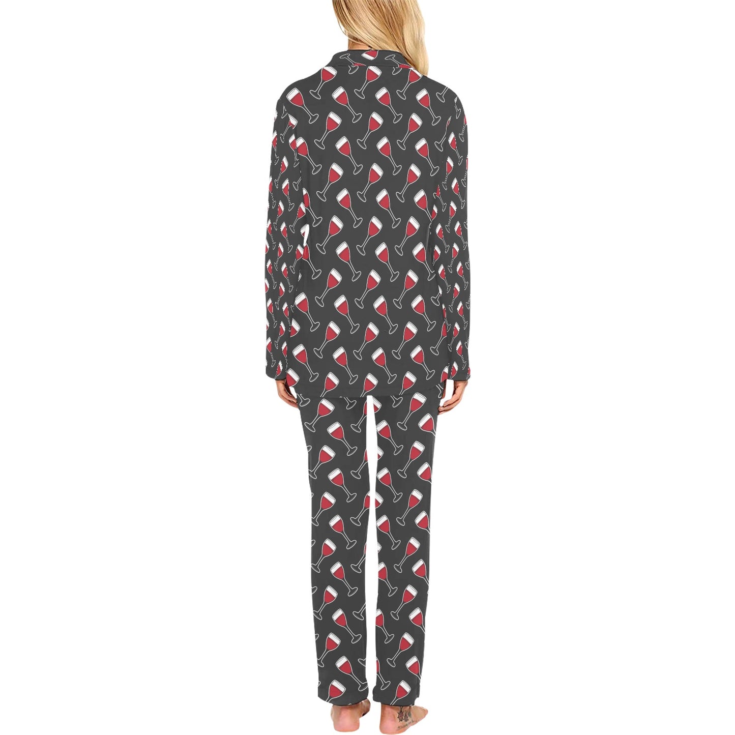 Wine Print Design LKS308 Women's Long Pajama Set