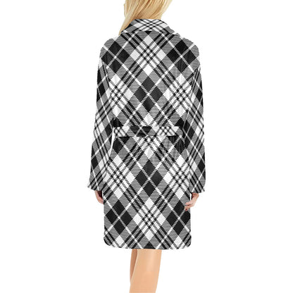 Plaid Black White Pattern Print Design A02 Women's Fleece Robe