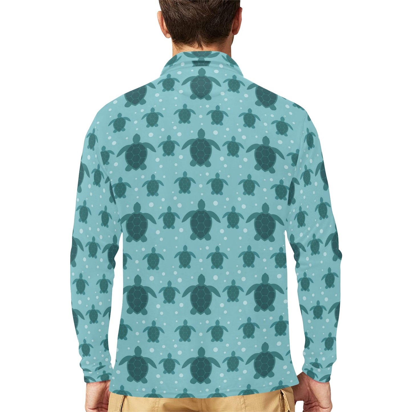Sea Turtle Print Design LKS305 Long Sleeve Polo Shirt For Men's