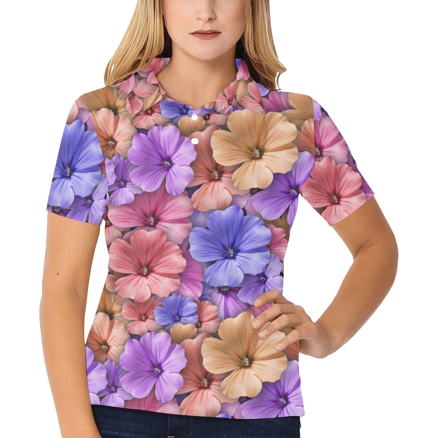 Colorful Geranium Pattern Women's Polo Shirt