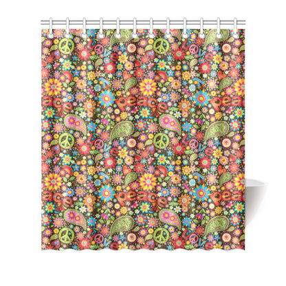 Flower Power Peace Paisley Themed Print Shower Curtain