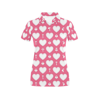 Heart Key Pattern Print Design HE09 Women's Polo Shirt