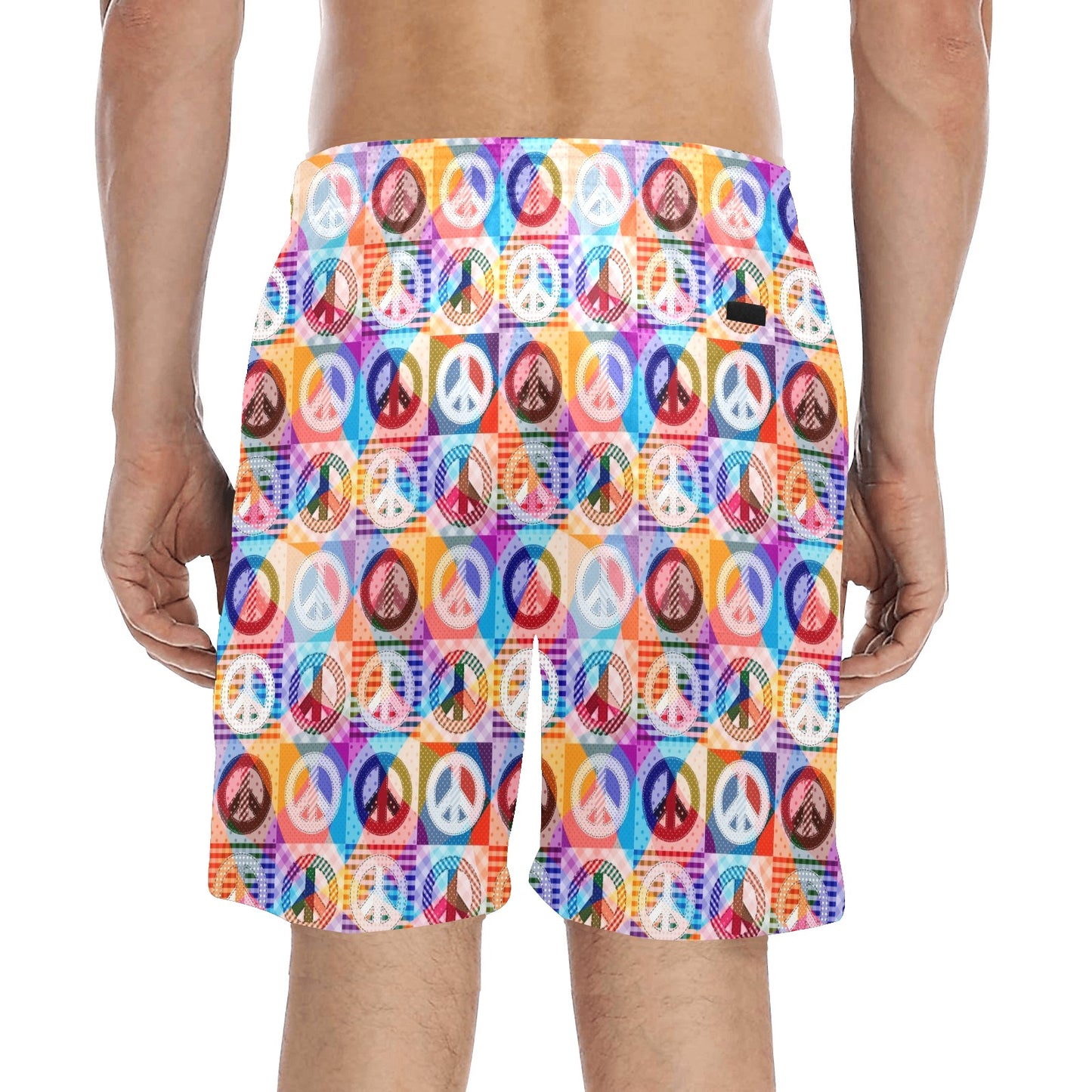 Peace Sign Patchwork Design Print Men's Swim Trunks Beach Shorts