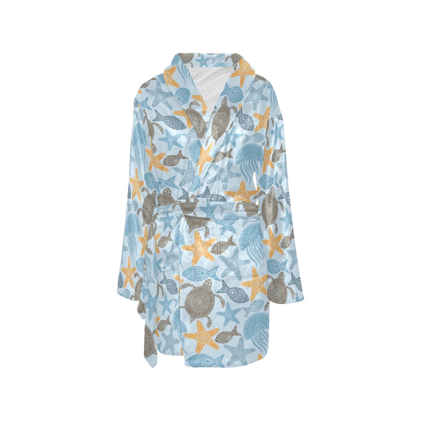 Polynesian Jellyfish Turtle Print Women's Fleece Robe