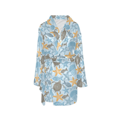 Polynesian Jellyfish Turtle Print Women's Fleece Robe