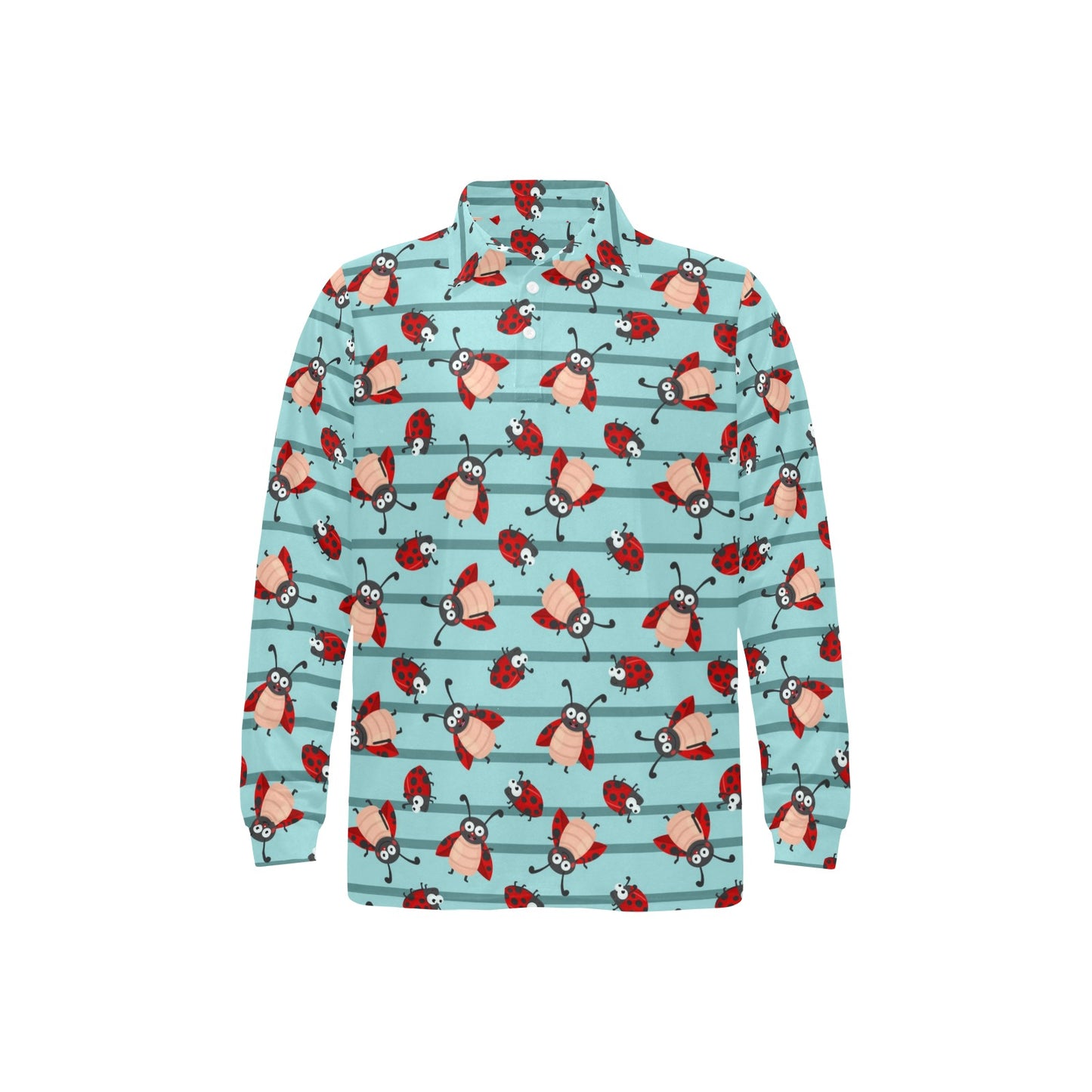 Ladybug Happy Print Pattern Long Sleeve Polo Shirt For Men's