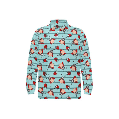 Ladybug Happy Print Pattern Long Sleeve Polo Shirt For Men's