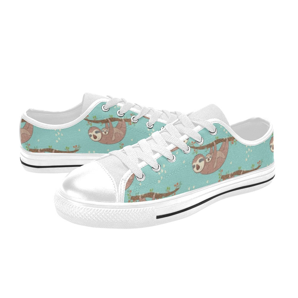 Sloth Print Design LKS302 Women's White Low Top Shoes