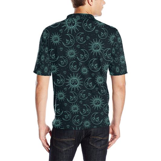 Sun Moon Magic Design Themed Print Men Polo Shirt