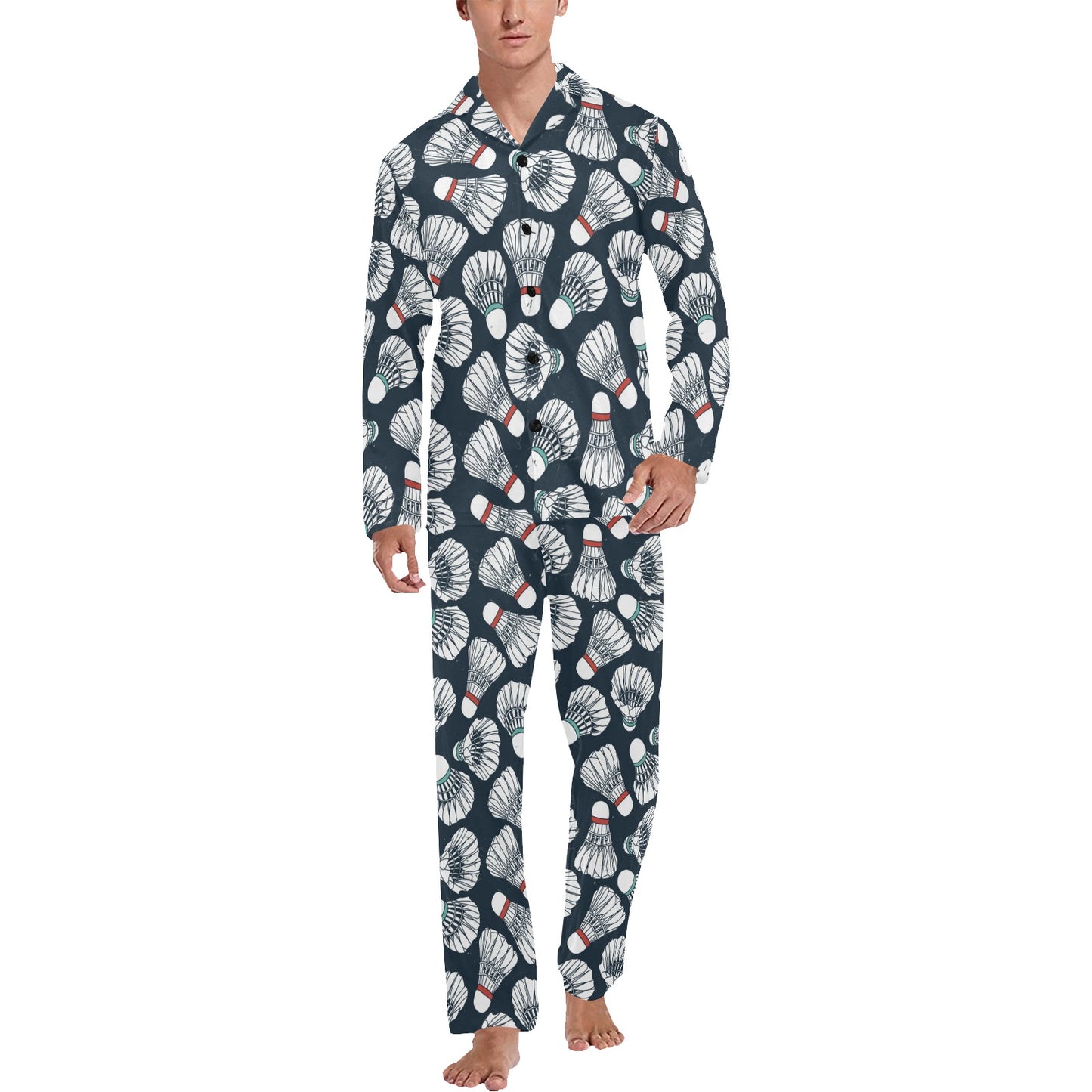 Badminton Ball Pattern Print Design 01 Men's Long Pajama Set