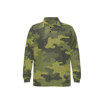 Military Camouflage Pattern Print Design 02 Long Sleeve Polo Shirt For Men's