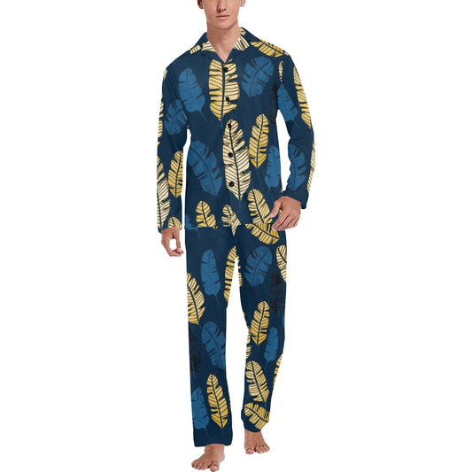 Banana Leaf Pattern Print Design BL09 Men's Long Pajama Set
