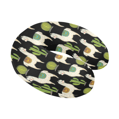 Alpaca Cactus Pattern Print Design 07 U-Shaped Travel Neck Pillow