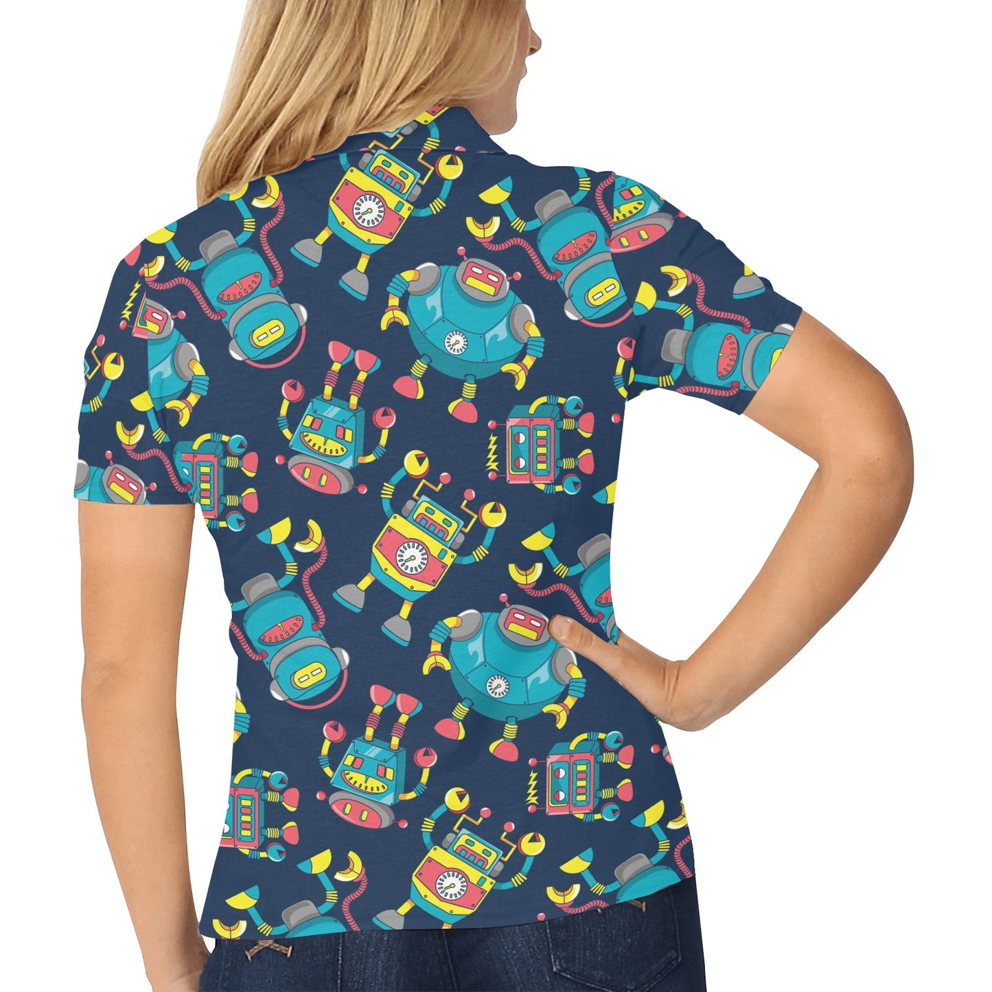 Robot Pattern Print Design A05 Women's Polo Shirt