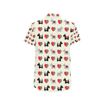 Scottish Terriers Print Design LKS3010 Men Short Sleeve Button Up Shirt