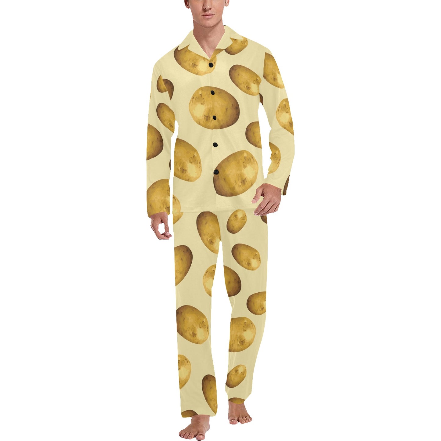 Potato Pattern Print Design A01 Men's Long Pajama Set