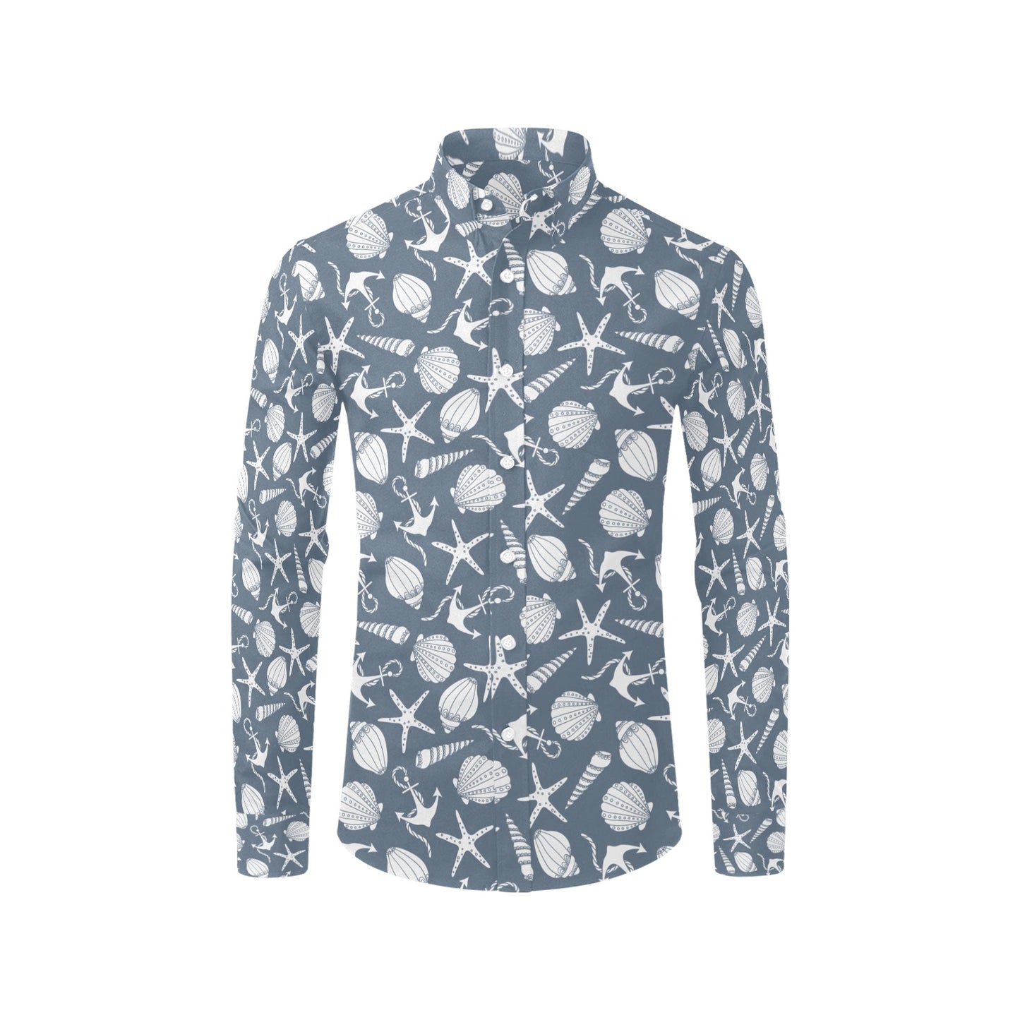 Seashell Print Design LKS306 Men's Long Sleeve Dress Shirt