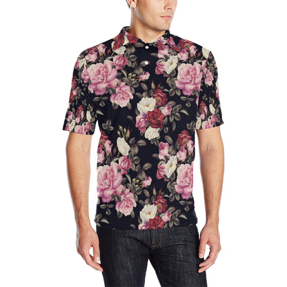 Rose Pattern Men Polo Shirt