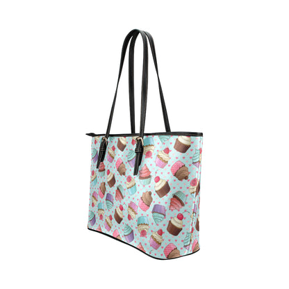 Cupcakes Fancy Heart Print Pattern Leather Tote Bag