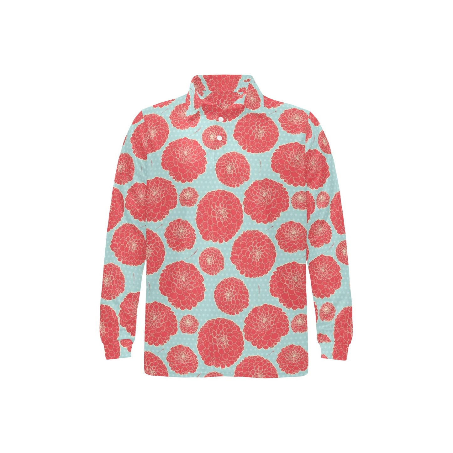 Marigold Pattern Print Design MR03 Long Sleeve Polo Shirt For Men's