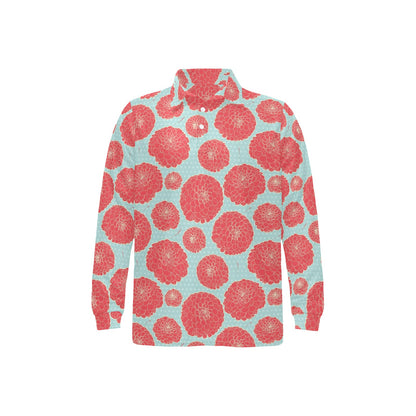 Marigold Pattern Print Design MR03 Long Sleeve Polo Shirt For Men's