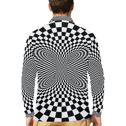 Optical illusion Projection Torus Long Sleeve Polo Shirt For Men's