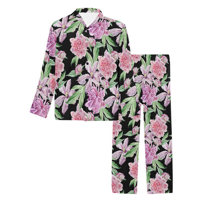 Peony Pattern Print Design PE08 Men's Long Pajama Set