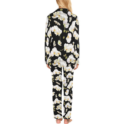 Orchid White Pattern Print Design OR011 Women's Long Pajama Set