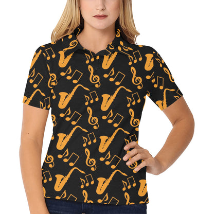 Saxophone Pattern Print Design 02 Women's Polo Shirt