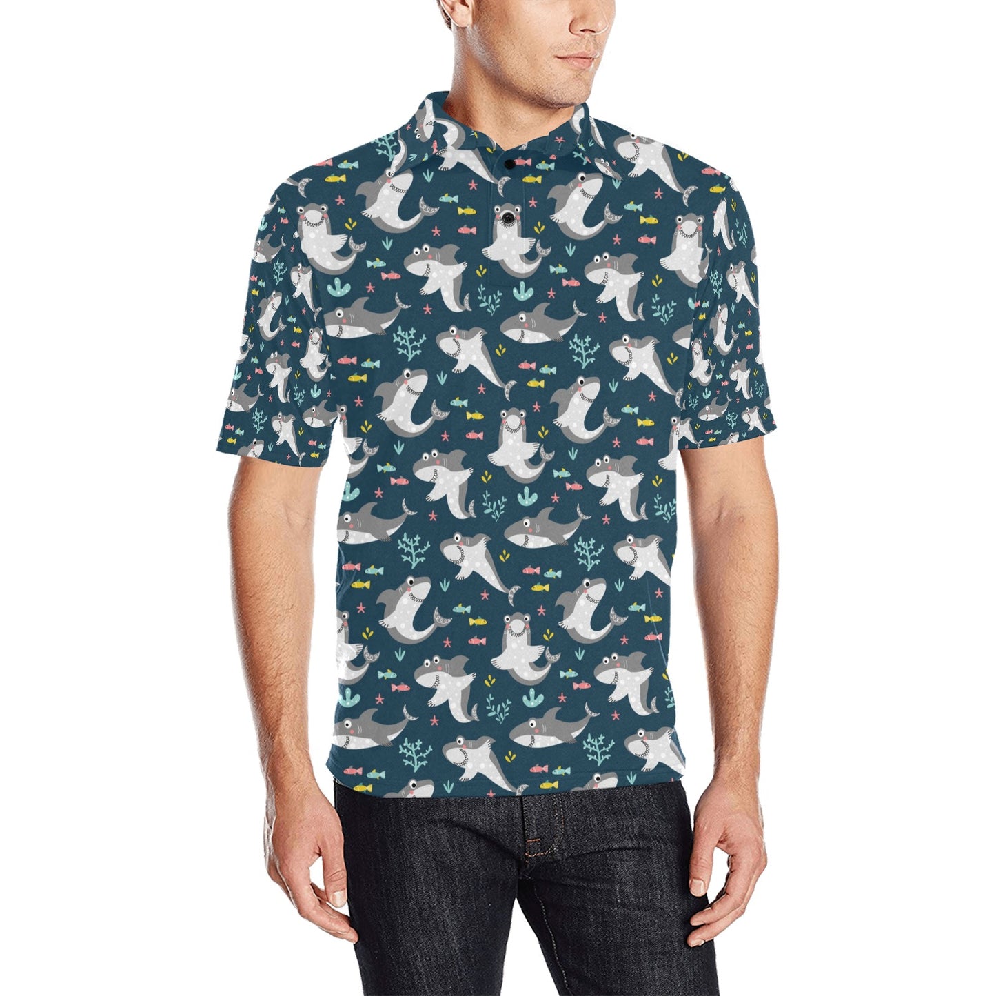 Shark Print Design LKS307 Men Polo Shirt