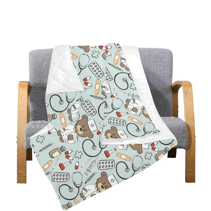 Nurse Bear Pattern Print Design A01 Premium Quilt
