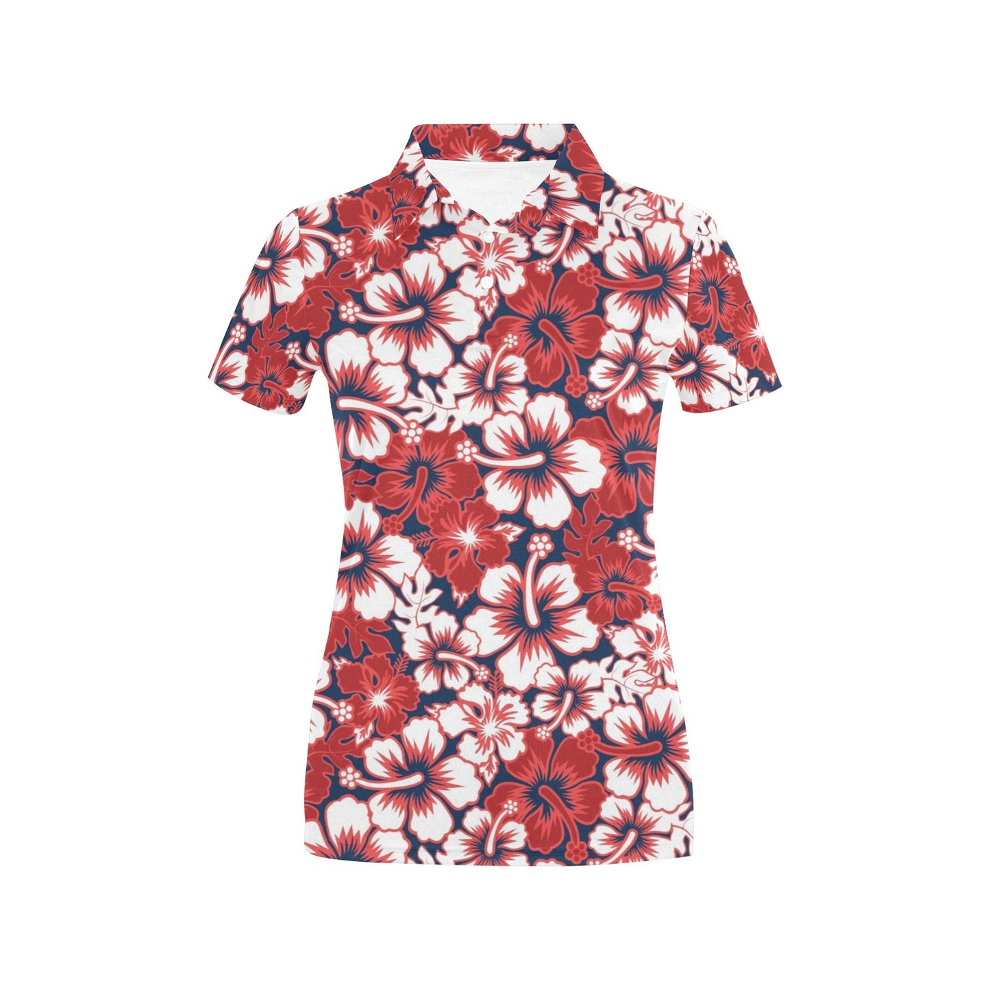 Red Hibiscus Embroidered Pattern Print Design HB032 Women's Polo Shirt