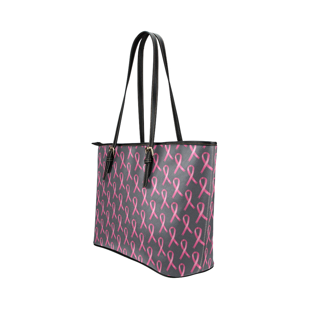 Breast Cancer Awareness Pattern Leather Tote Bag