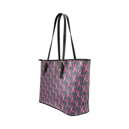 Breast Cancer Awareness Pattern Leather Tote Bag
