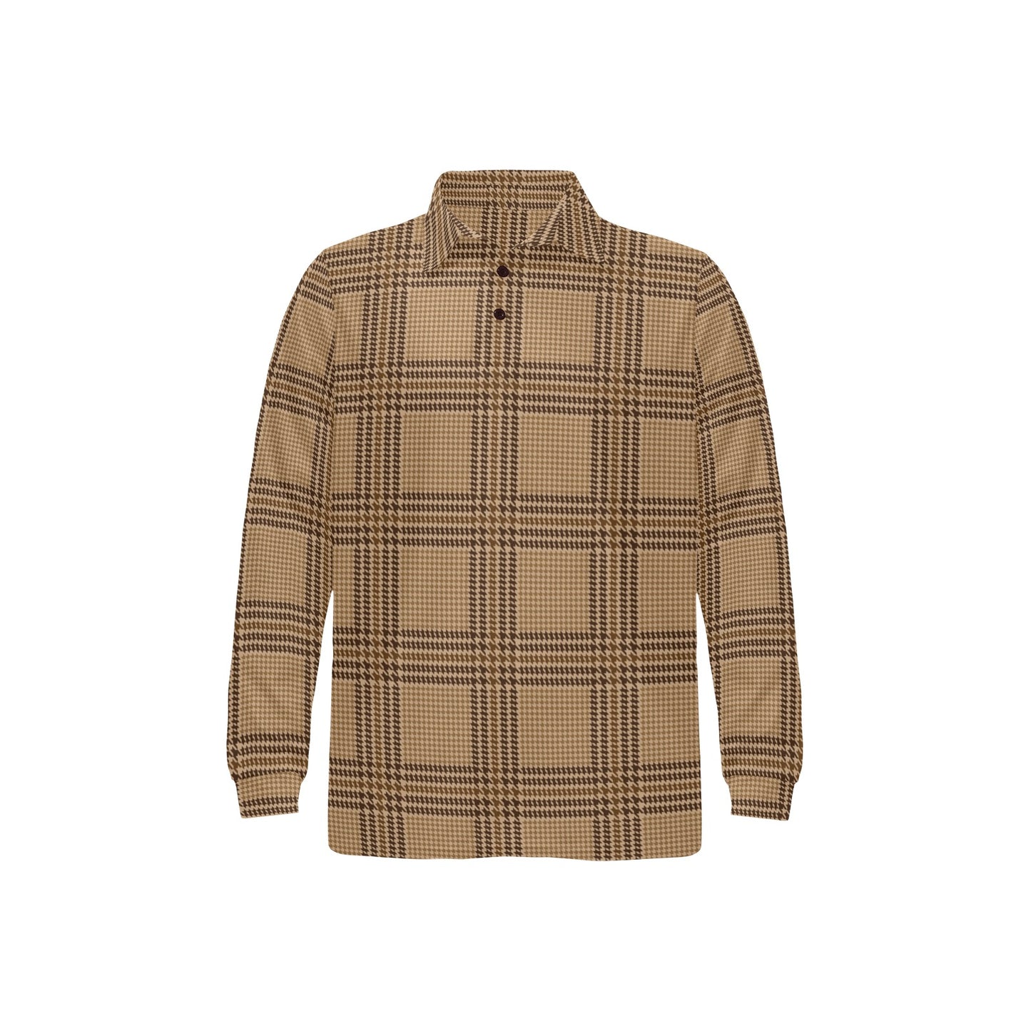 Houndstooth Brown Pattern Print Design 04 Long Sleeve Polo Shirt For Men's