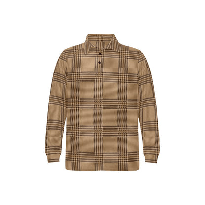 Houndstooth Brown Pattern Print Design 04 Long Sleeve Polo Shirt For Men's