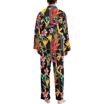 Tropical Flower Pattern Print Design TF015 Men's Long Pajama Set