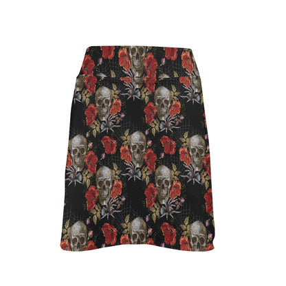 Spider Web Skull Rose Print Design LKS305 17" Golf & Pickleball Skort with Pockets